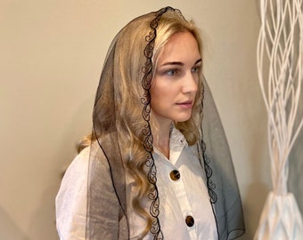 Embroidered Church scarf Head wrap Women  head covering Orthodox veils Catholic veil Church or Chapel veil mantilla for women