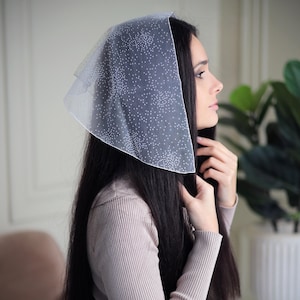 Ready to ship. Head wrap with velvet dots Church head covering wrap Orthodox veil  Catholic wrap Chapel veil mantilla scarf wrap women