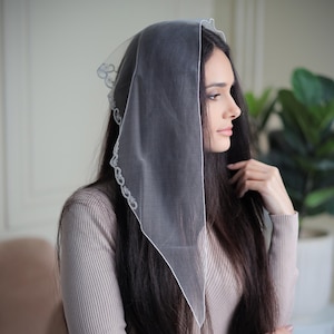 READY-TO-SHIP Embroidered Church Head wrap head covering  scarf Orthodox veils Catholic veil Church or Chapel veil mantilla for women