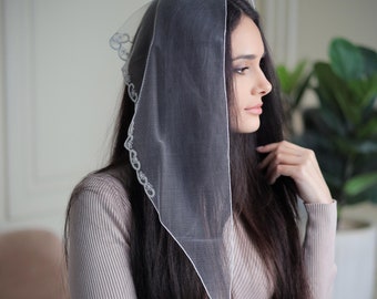 READY-TO-SHIP Embroidered Church Head wrap head covering  scarf Orthodox veils Catholic veil Church or Chapel veil mantilla for women
