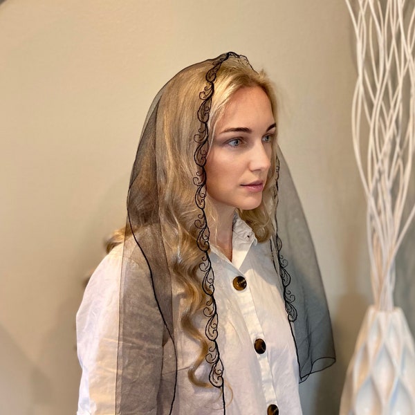 Embroidered Church scarf Head wrap Women  head covering Orthodox veils Catholic veil Church or Chapel veil mantilla for women