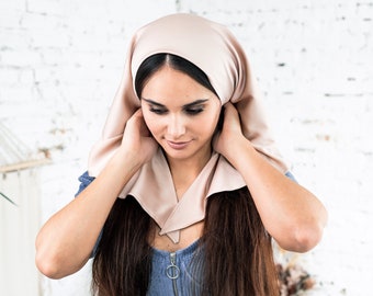 READY-TO-SHIP. Gold and Blush pink Silk triangle kerchief covering wrap Church head Catholic veil Chapel veil mantilla for Veiled women