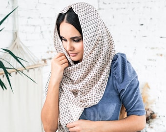 READY-TO-SHIP. Cotton printed head covering for veiled women Church soft head wrap Orthodox shawl Natural veil Church/ Chapel mantilla scarf
