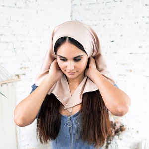 READY-TO-SHIP. Gold and Blush pink Silk triangle kerchief covering wrap Church head Catholic veil Chapel veil mantilla for Veiled women