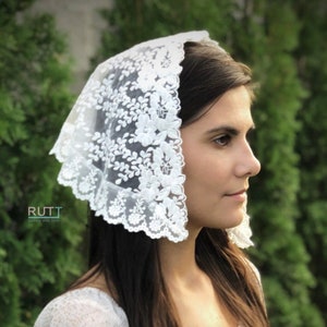 Ready-to-ship. Off white head wrap Church head covering Orthodox shawl Catholic veil Church or Chapel veil mantilla scarf