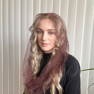 READY-TO-SHIP Embroidered Infinity Church head covering Women Wrap Orthodox veils Catholic veil Church or Chapel veil mantilla scarf purple