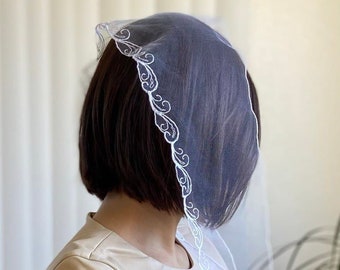 READY-TO-SHIP White Head wrap embroidered  Scarf head covering Orthodox veils Catholic Church or Chapel veil mantilla scarf