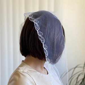 READY-TO-SHIP White Head wrap embroidered  Scarf head covering Orthodox veils Catholic Church or Chapel veil mantilla scarf