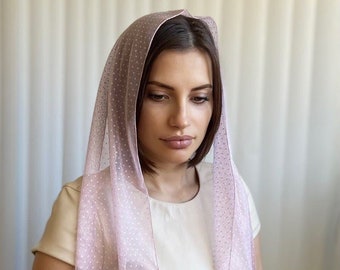 Dusty rose \ purple Dotted Shawl Christian Scarf Church  head covering Orthodox Head wrap Catholic veil Church or Chapel veil mantilla scarf