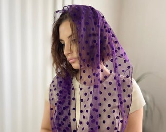 Ready-to-ship. Polka dots Infinity head covering Catholic veil Church or Chapel veil mantilla scarf For women