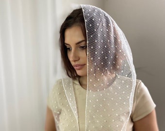 Ready to ship. Dotted Shawl Christian Scarf Church Scarf head covering Orthodox Head wrap Catholic veil Church or Chapel veil mantilla scarf