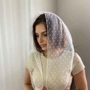 Ready to ship. Dotted Shawl Christian Scarf Church Scarf head covering Orthodox Head wrap Catholic veil Church or Chapel veil mantilla scarf