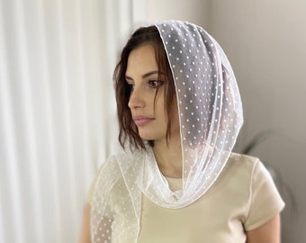 Dotted Shawl Christian Scarf Church Scarf head covering Orthodox Head wrap Catholic veil Church or Chapel veil mantilla scarf