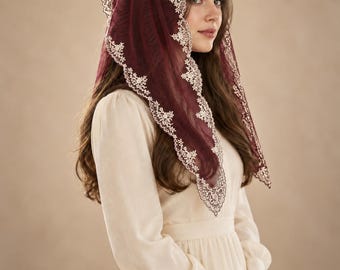 Ready-to-ship. Church Head wrap embroidered both sides Scarf head covering Orthodox veils Catholic Church or Chapel veil mantilla for women
