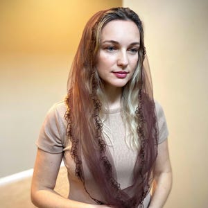 Ready-to-ship. Brown Embroidered Infinity Church head covering Women Wrap Orthodox veils Catholic veil Church or Chapel veil mantilla scarf