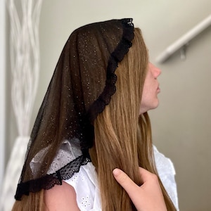 READY-TO-SHIP Princess style veil Round Catholic glitter veil with various trimming Church or Chapel round cap mantilla  Head covering hat