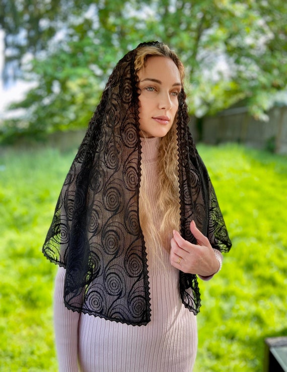 Black Lace Mantilla Traditional Vintage Inspired Catholic Head