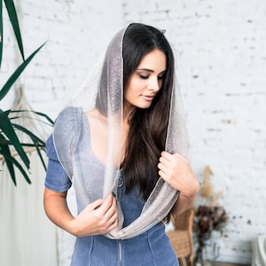 Ready-to-ship. Beige glitter Infinity head covering Catholic veil Church or Chapel veil mantilla scarf Purple for lent