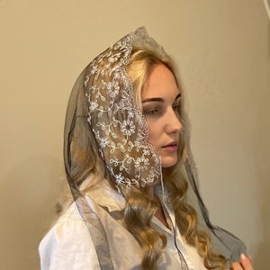 Ready-to-ship. Embroidered Church Head wrap Women head covering Orthodox veils Catholic veil Church or Chapel veil mantilla for women