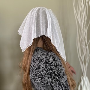Tender Headband Kerchief Tulle with velvet polka dots Head wrap Latin Mass Head Covering Church Veil