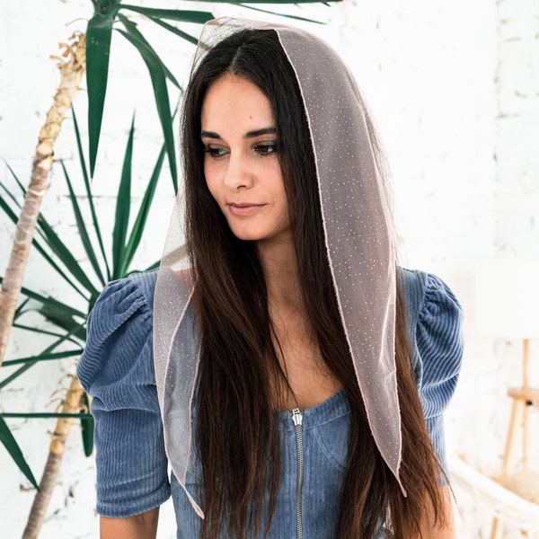 LISTO PARA ENVIAR. Velo cristiano con purpurina rosa ruborizado para la iglesia, velo ortodoxo, velo católico, velo de iglesia o capilla, mantilla