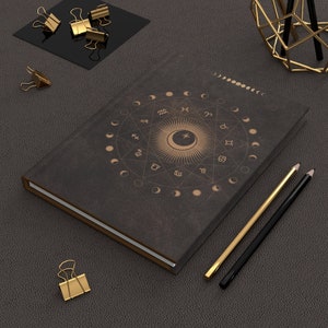 Witches Book of Shadows Blank Hardcover Journal Matte Finish, Printed Leather, Gift for Spiritual women and men, Zodiac Lovers, Tarot reader