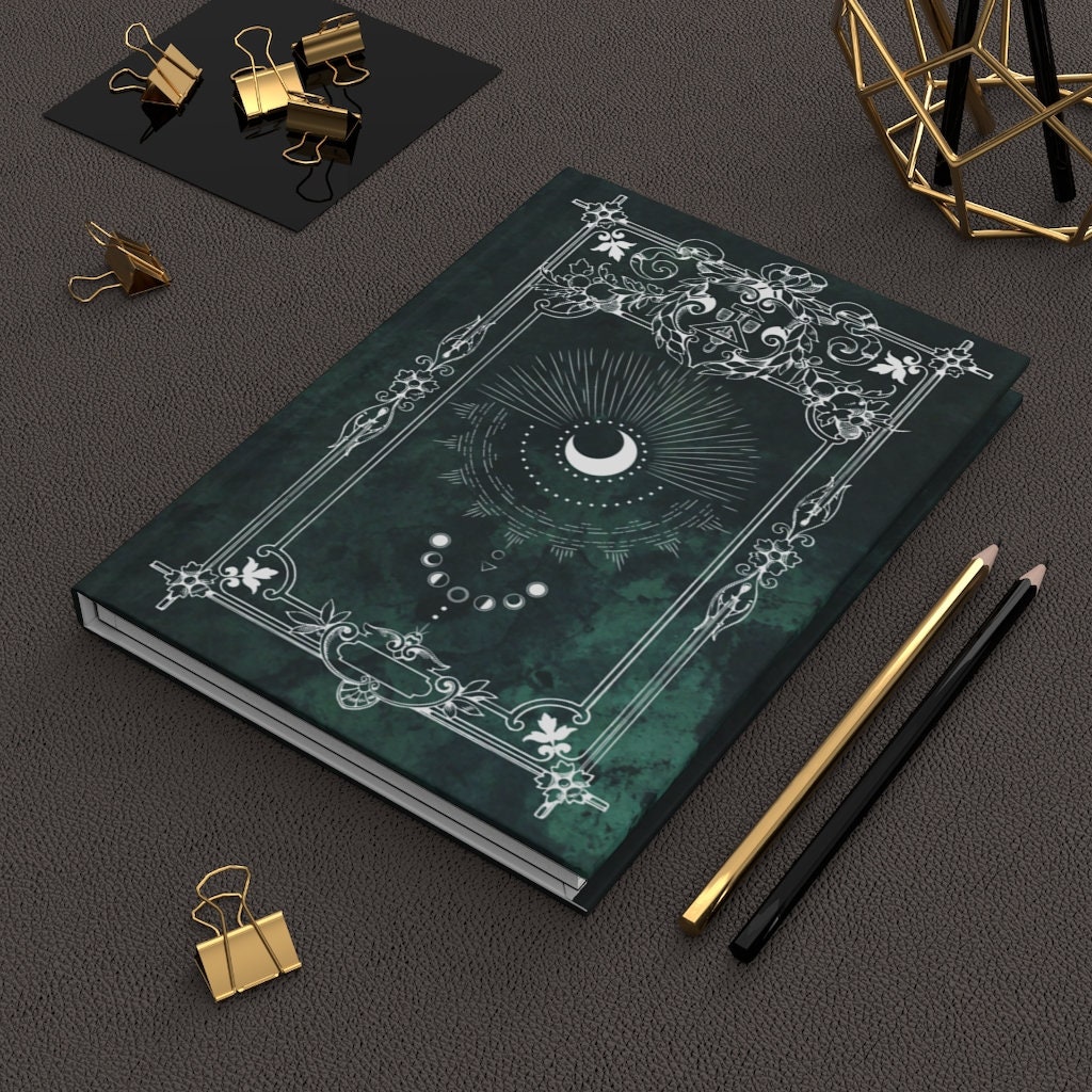 New Witches Green Tarot Velvet Moon Printed Ornate Decorative Hardcover Journal Matte