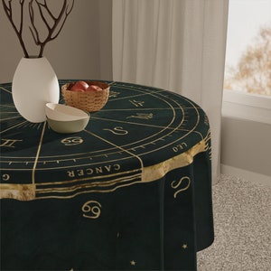Elvish Green Gold Astrology Altar cloth Witchy Tablecloth Divination cloth