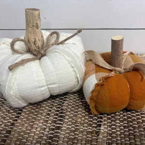 Fabric pumpkin set of 2, Pumpkin Decor, Fabric Stuffed Pumpkins,  Fall Decor, Thanksgiving Table decor, Handmade pumpkins.