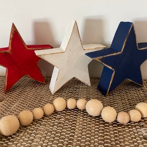 Rustic wood star set, 4th of July decor, Independence Day decor, American decor, red, white & blue, chunky stars