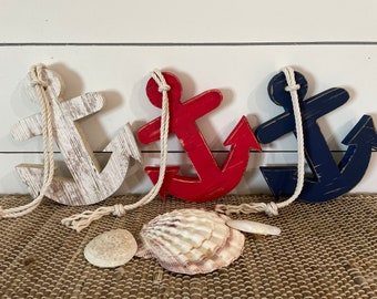 Wooden Anchor with Rope: Nautical Nursery Decor.