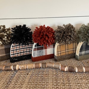 Handmade Fall Wood Hat with Pom Pom: Tiered Tray Decor.