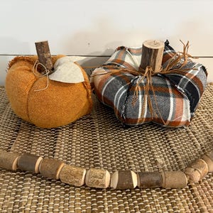 Fabric pumpkin set of 2, Pumpkin Decor, Fabric Stuffed Pumpkins,  Fall Decor, Thanksgiving Table decor, Handmade pumpkins.