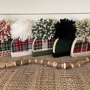 Winter wood hat with pom pom, Tiered Tray Winter Decor, beanie, winter hat, Christmas decor, winter decor.
