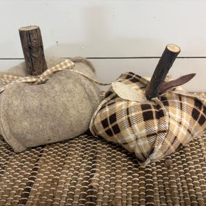 Fabric pumpkin set of 2, Pumpkin Decor, Fabric Stuffed Pumpkins,  Fall Decor, Thanksgiving Table decor, Handmade pumpkins.