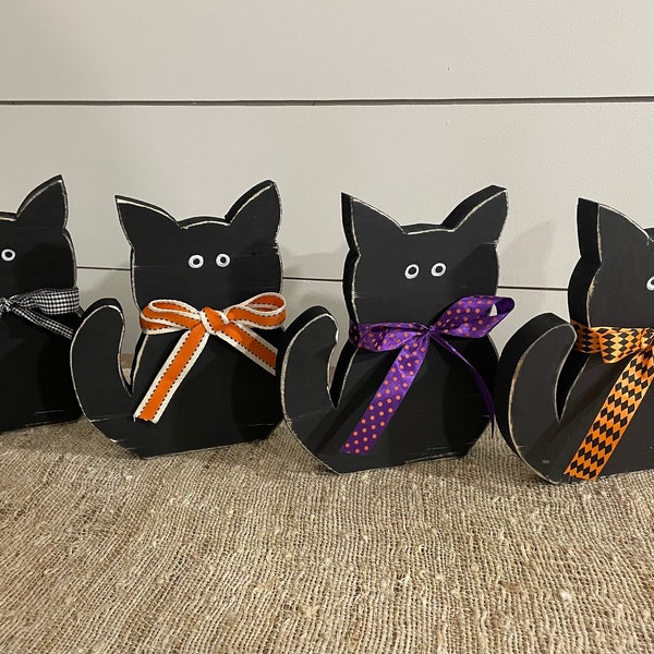 Black cat, Rustic black cat, wood black cat, Halloween cat, tier tray decor, Halloween Decor, wood cat, Halloween