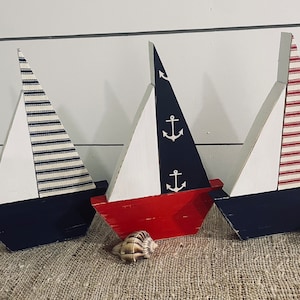 Wood sailboat, Nautical decor, 4th of July decor, tiered tray decor, lake home decor, Coastal home.