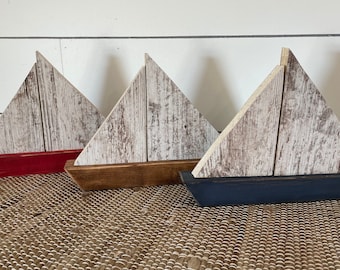 Rustic Wood Sailboat: Handmade Nautical Decor.