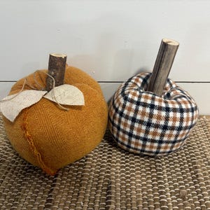 Fabric pumpkin set of 2, Pumpkin Decor, Fabric Stuffed Pumpkins,  Fall Decor, Thanksgiving Table decor, Handmade pumpkins.