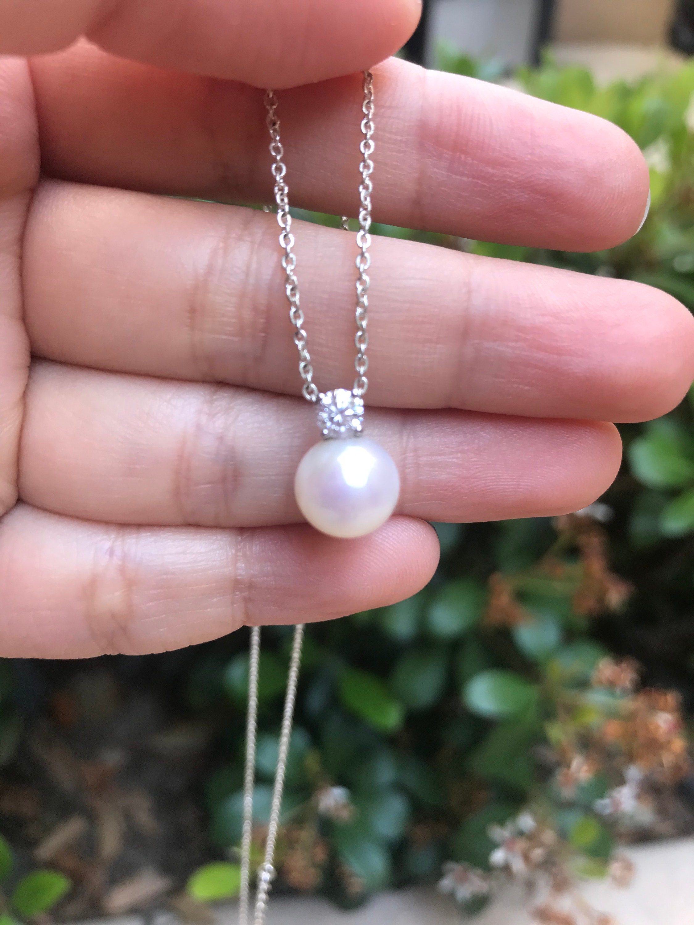 Perla del Mar del Sur con plata/ oro blanco de 14K/diamante Etsy