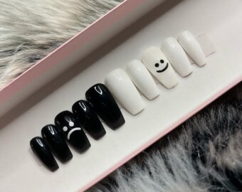 Featured image of post Black And White Smiley Face Nails Coffin - They can be made from the workshop.