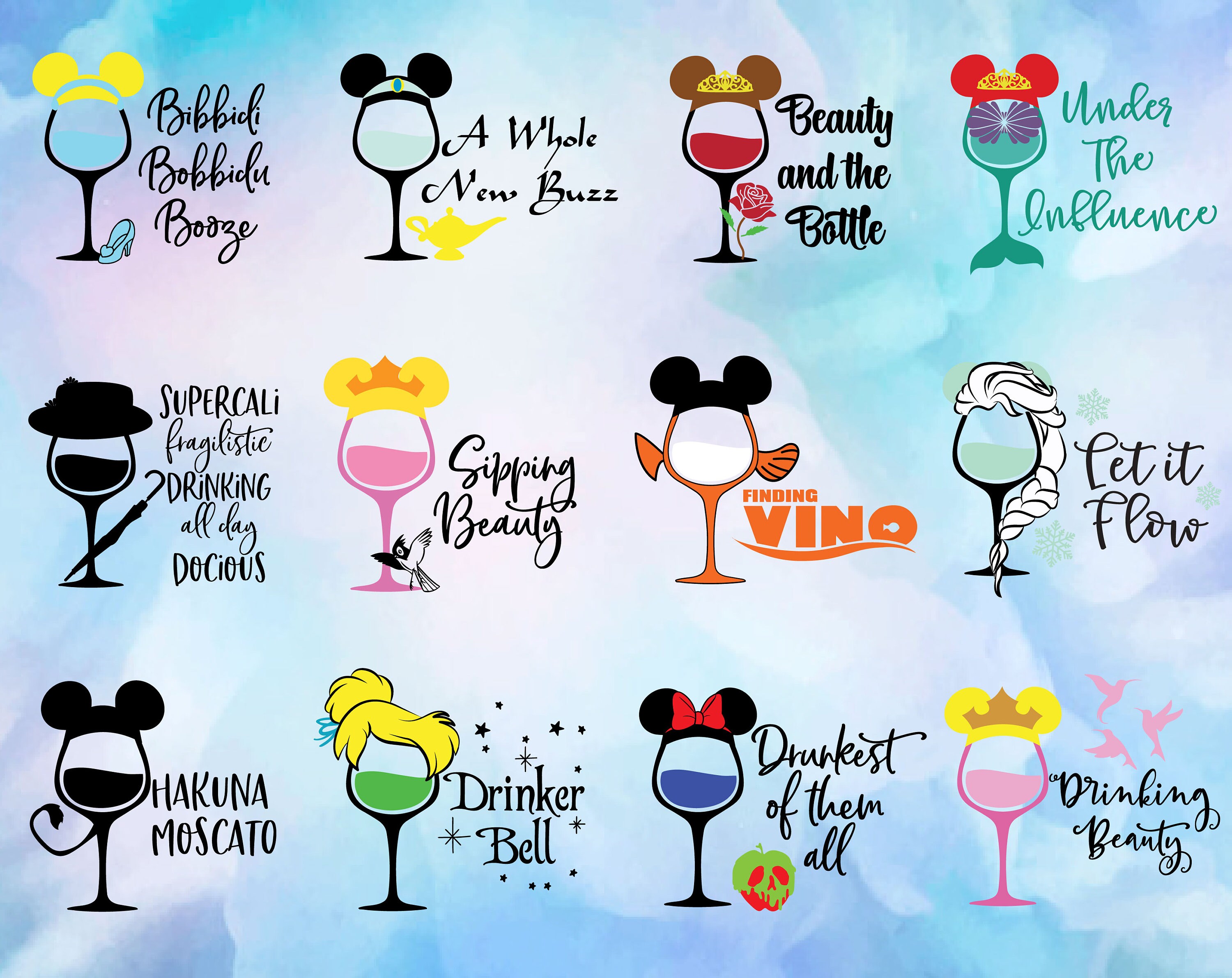 Disney Wine Glass svgpngdxfDisney Princess Wine Glass Etsy