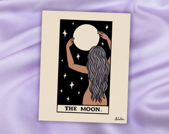 The Moon Tarot Art Print - Illustrated Wall Art - Tarot Print - Full Moon - Witchy Aesthetic - Zodiac Vibes