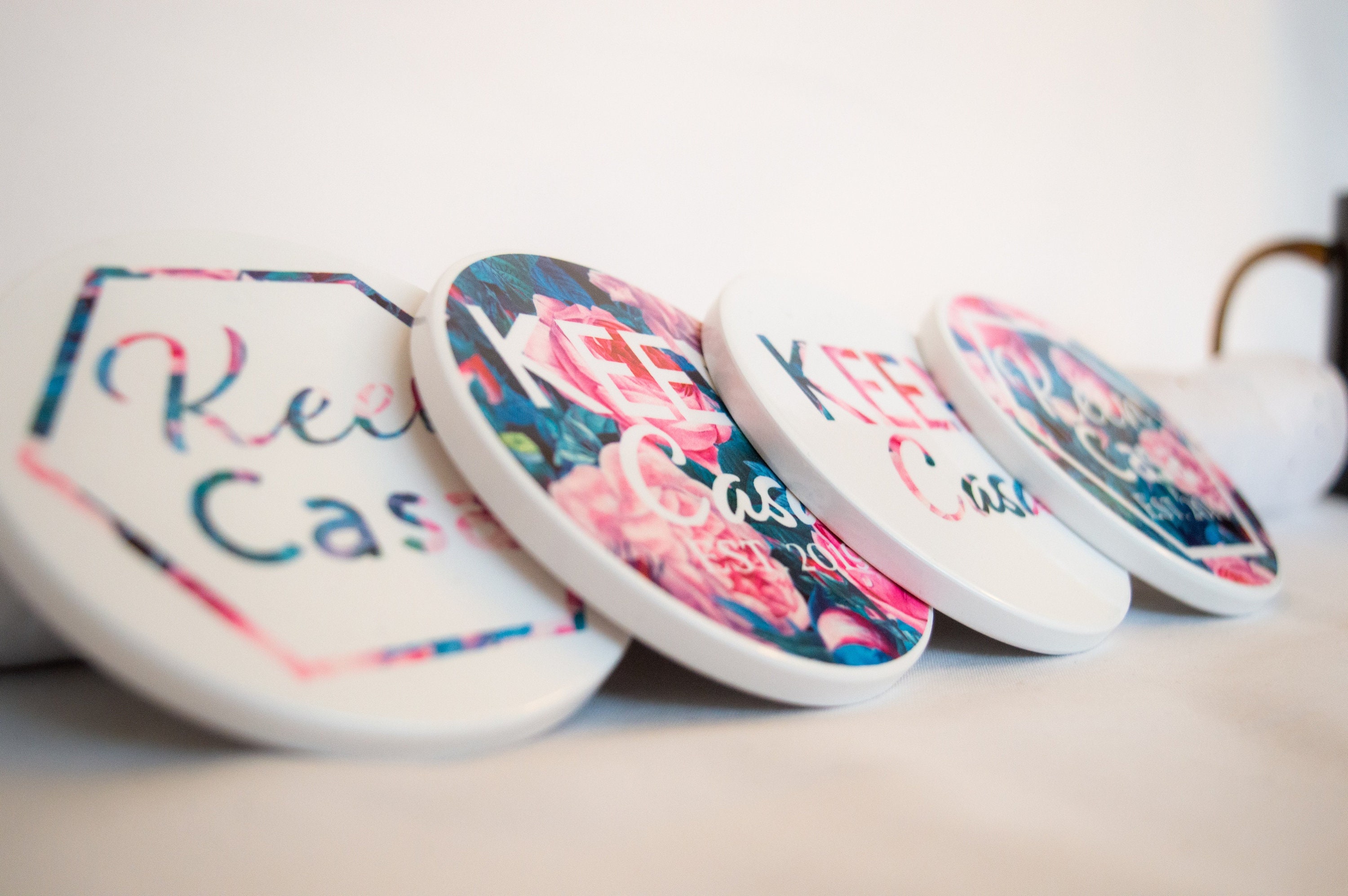 Personalized Ceramic Floral Coasters Set of 4 Floral Etsy