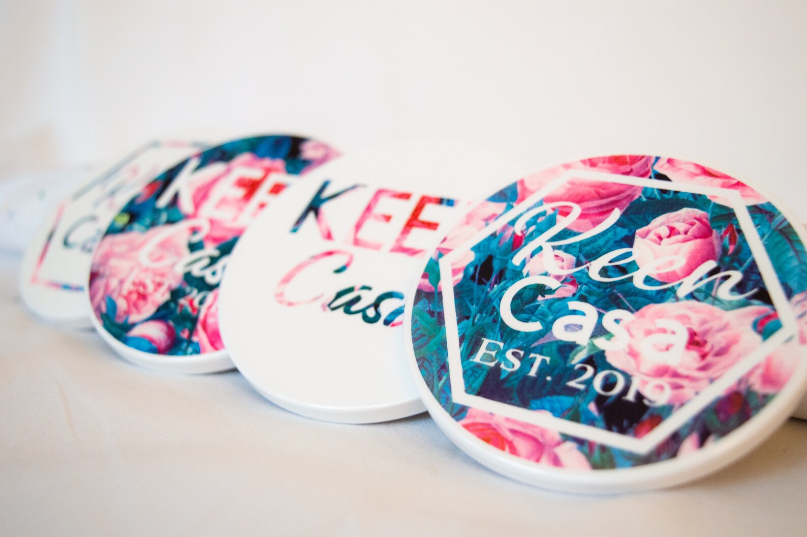 Personalized Ceramic Floral Coasters Set of 4 Floral Etsy