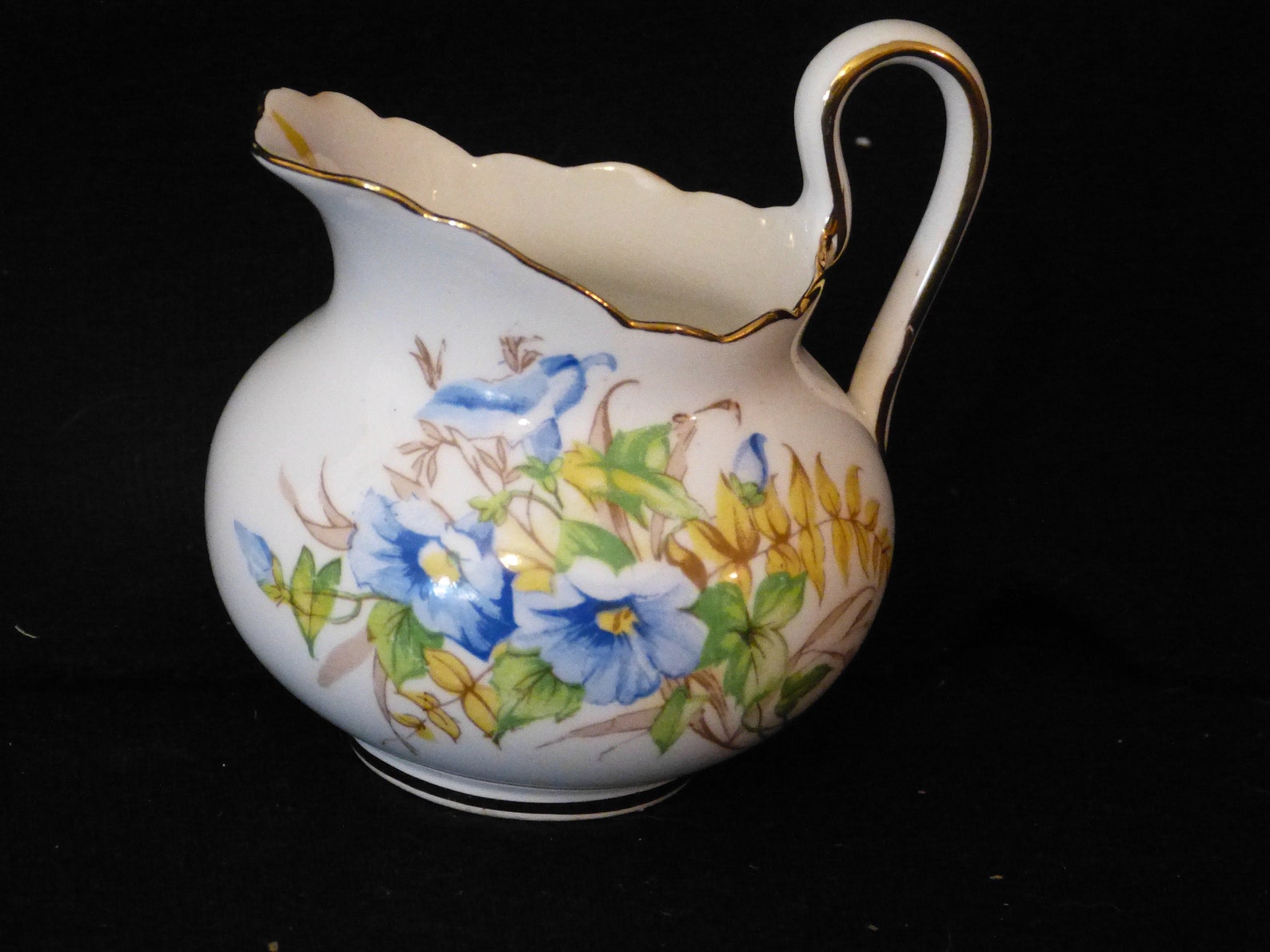 Vintage Decorative small White Pitcher With blue flowers Etsy