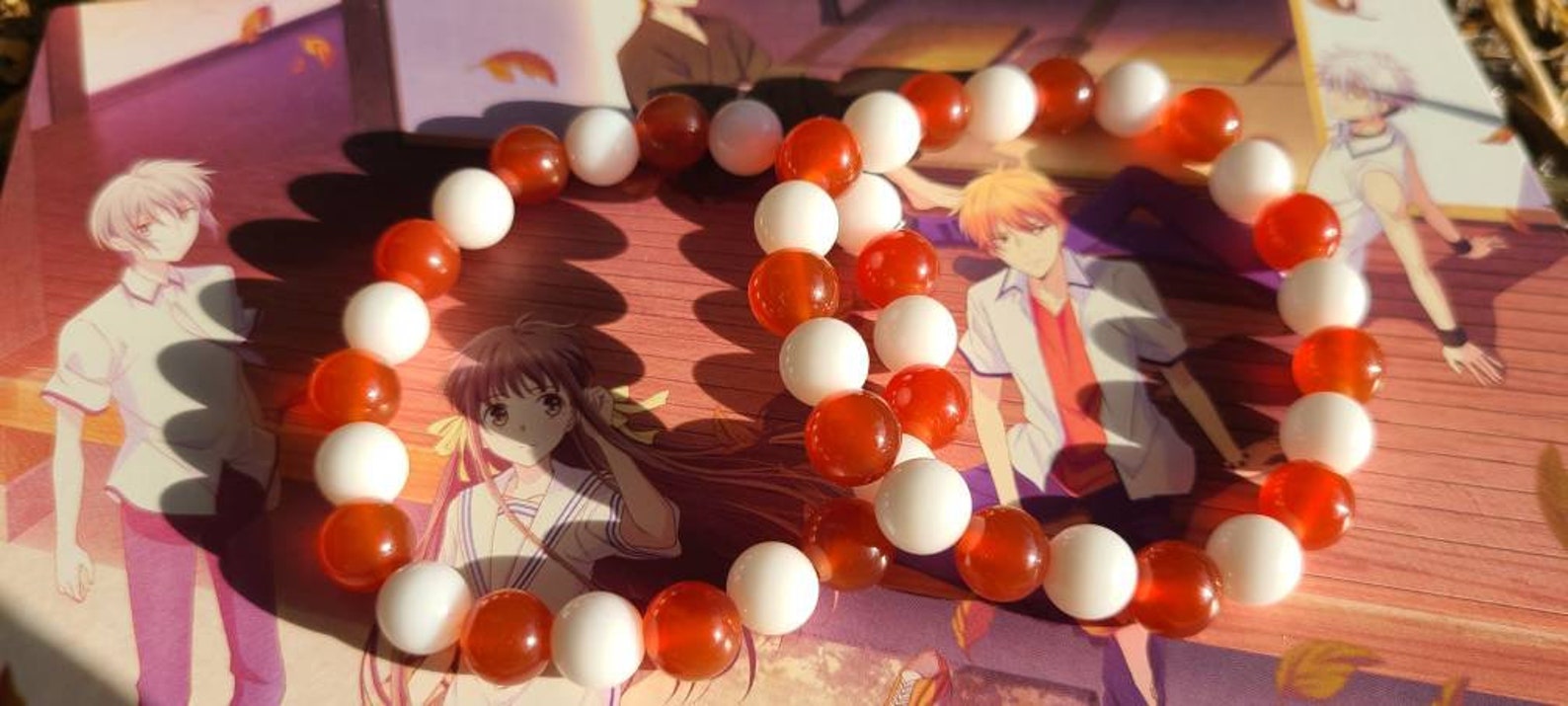 Kyo Fruits Basket inspiredRed Agate and Alabaster bracelet Etsy
