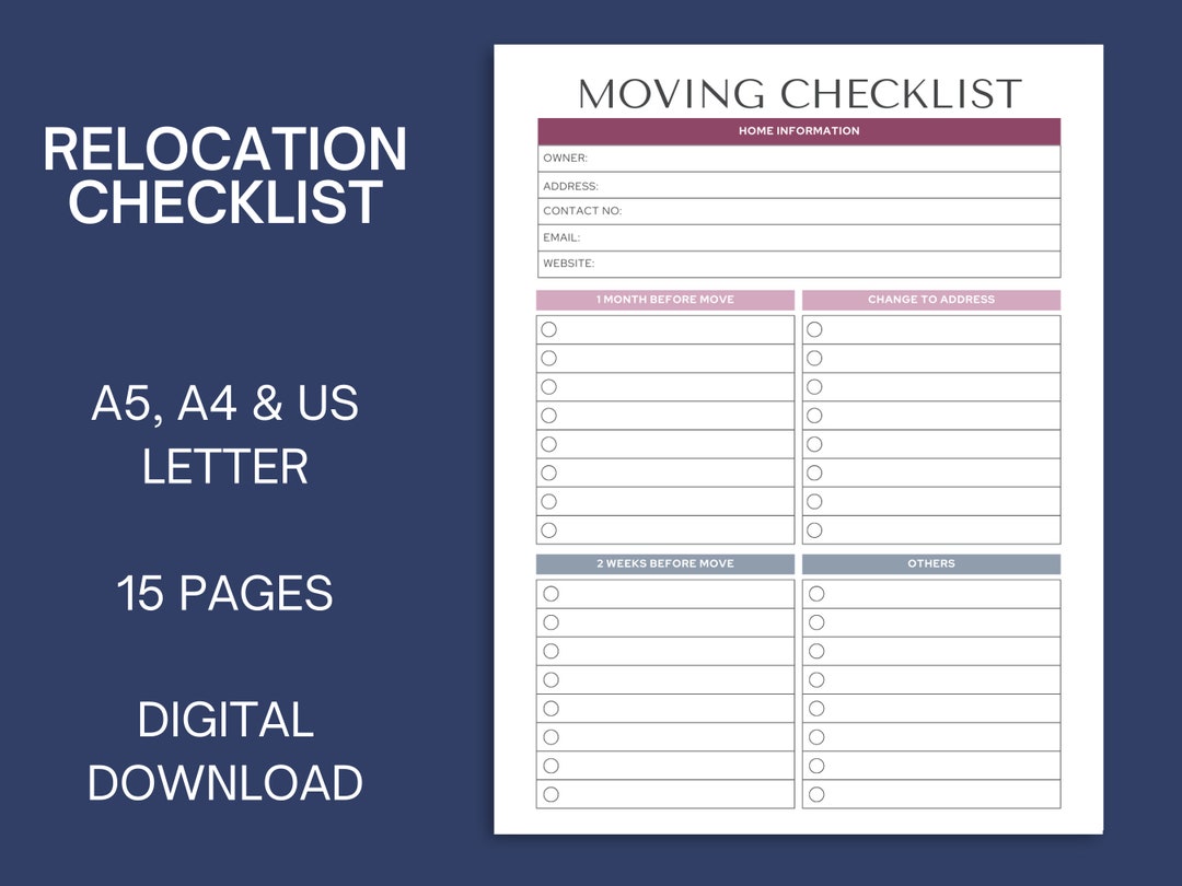 Moving Checklist, Moving Planner, Moving to Do List, Moving Printable, Printable Checklist - Etsy