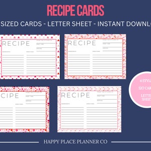 Printable Recipe Cards, Recipe Organising, Recipe Cards, Print at Home, Instant Download
