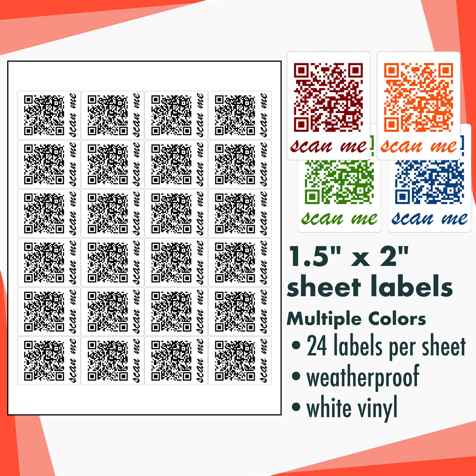 Custom QR Code Weatherproof Color Sticker Sheets 1.5 X Etsy